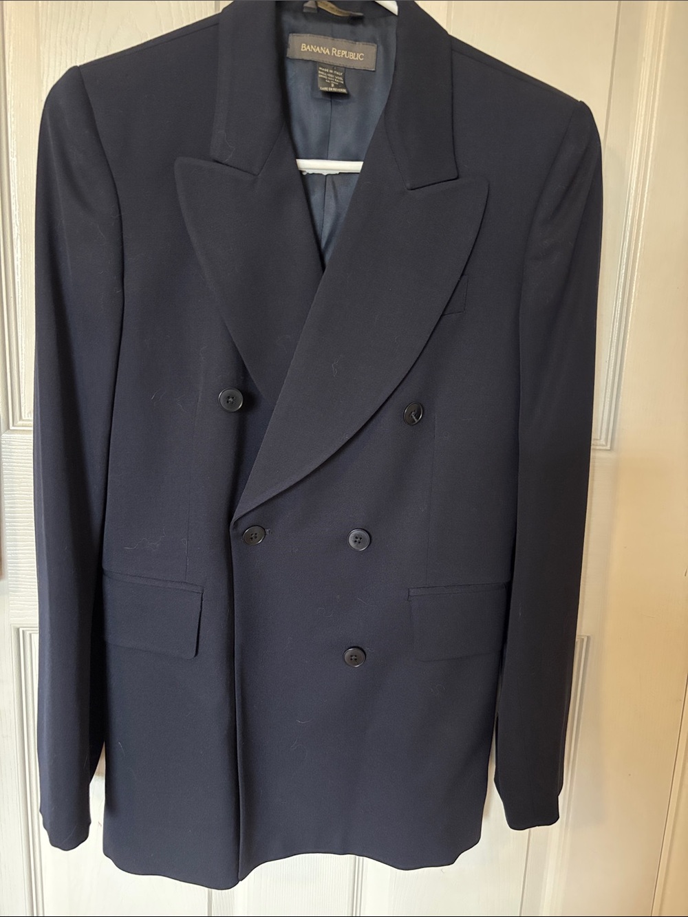 Banana Republic Double-Breasted Dark Navy Blazer
